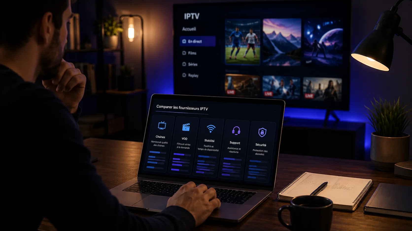 Évaluation des critères d'un fournisseur IPTV sur un ordinateur